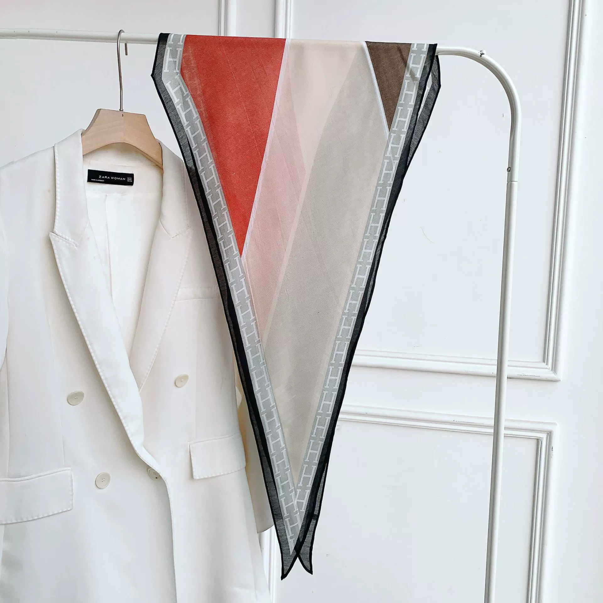 H-Print Silk-Look Neck Scarf view 4