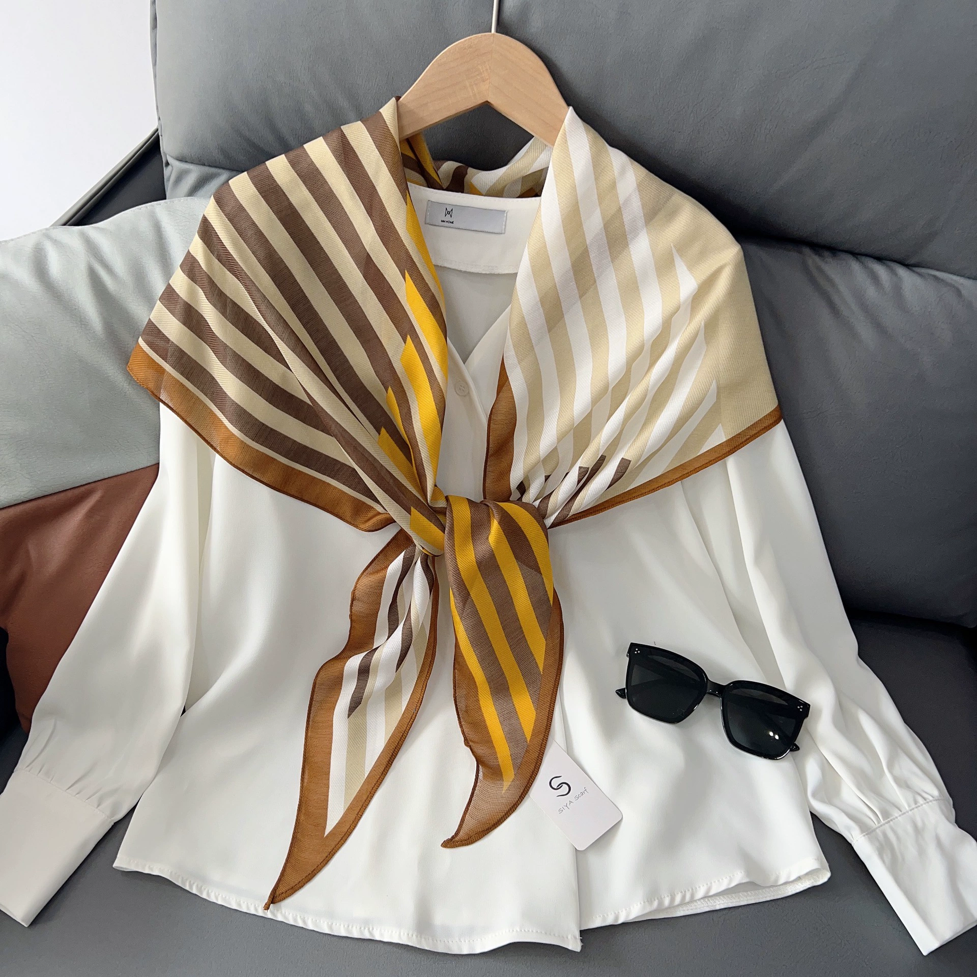 Striped Two-Tone Neck Scarf view 4