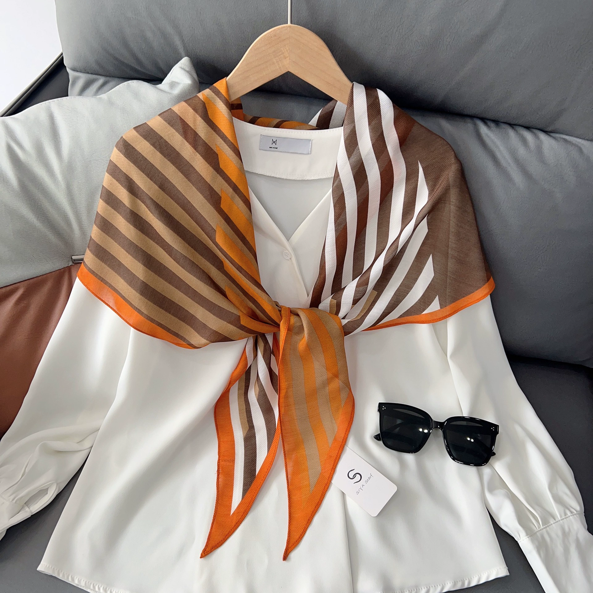 Striped Two-Tone Neck Scarf view 6