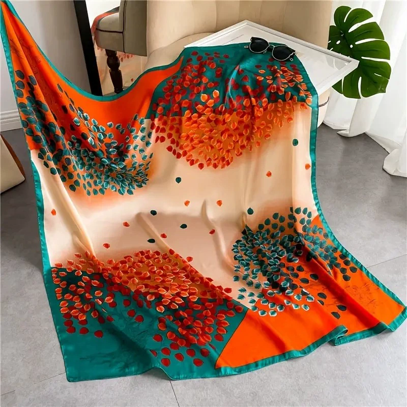 Printed Satin Square Scarf for Women view 6