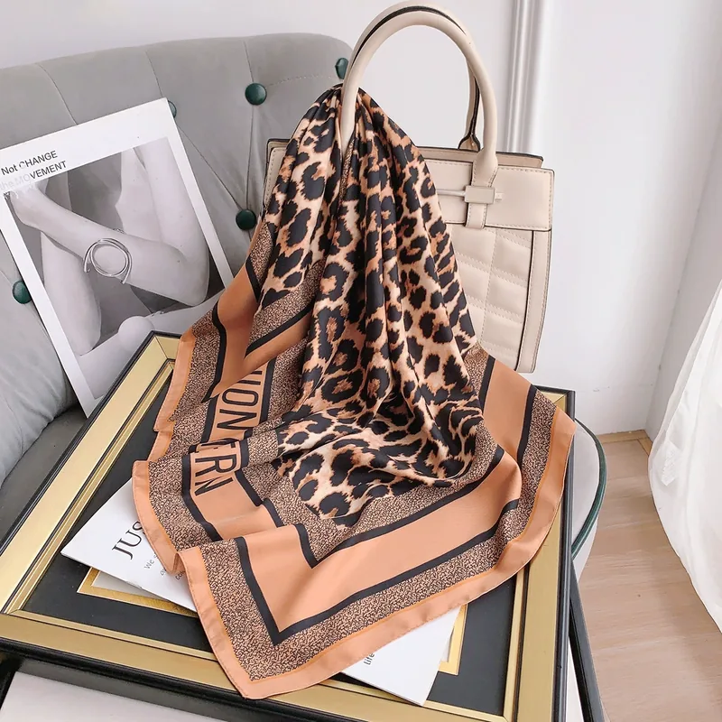 Leopard Print Silk-Look Scarf