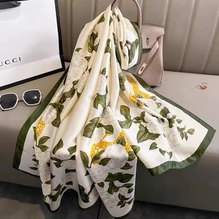 Floral Satin Long Scarf Wrap for Women