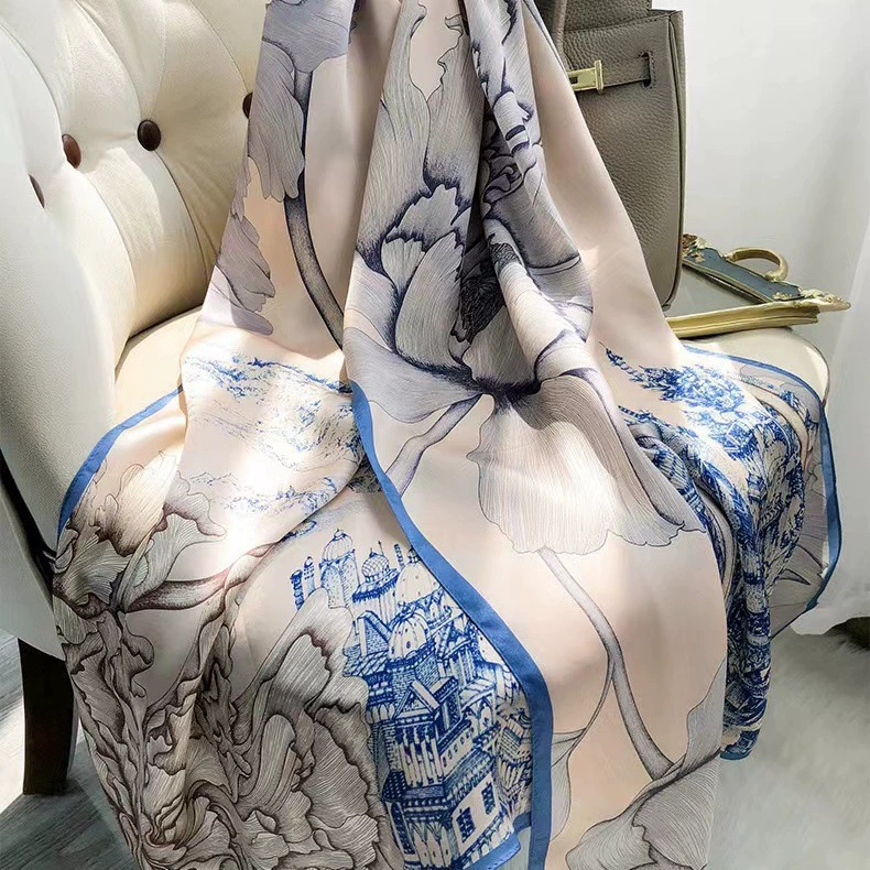 Floral Satin Long Scarf Wrap for Women view 2