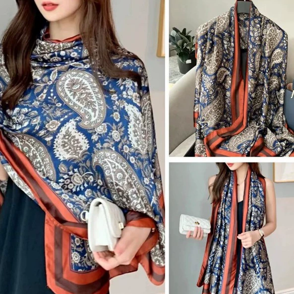 Floral Satin Long Scarf Wrap for Women view 3