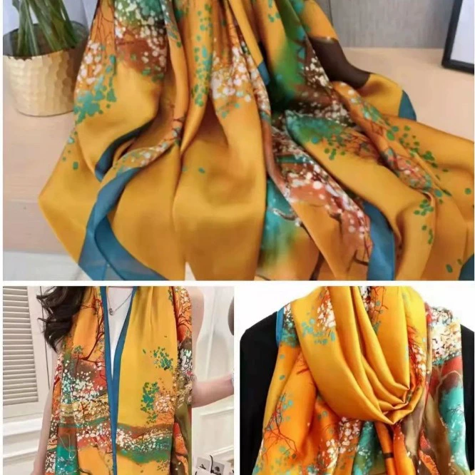 Floral Satin Long Scarf Wrap for Women view 5