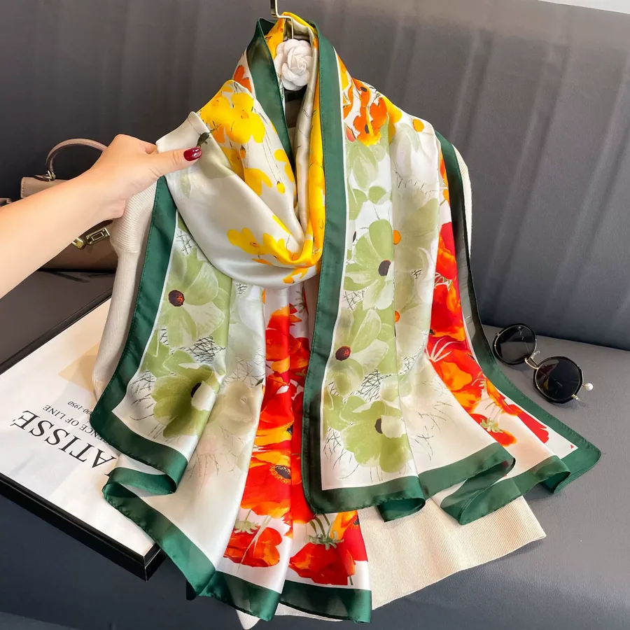 Floral Satin Long Scarf Wrap for Women view 7