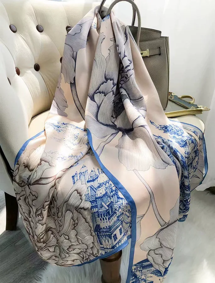 Floral Satin Long Scarf Wrap for Women view 8