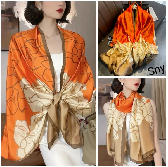 Floral Satin Long Scarf Wrap for Women view 10