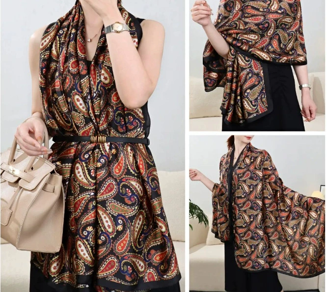 Floral Satin Long Scarf Wrap for Women view 12