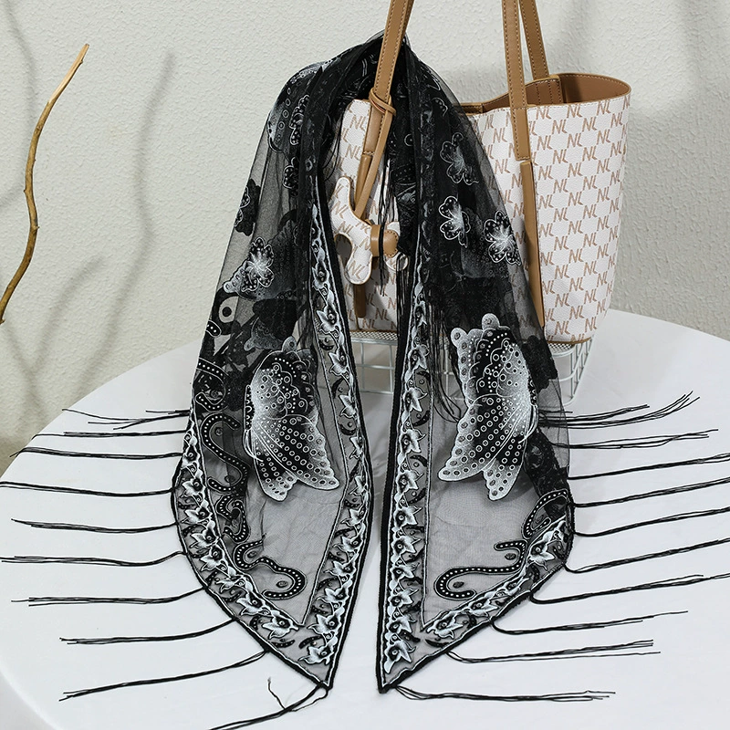 Lace Triangle Shawl with Fringe for Women