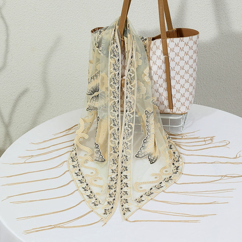 Lace Triangle Shawl with Fringe for Women view 3