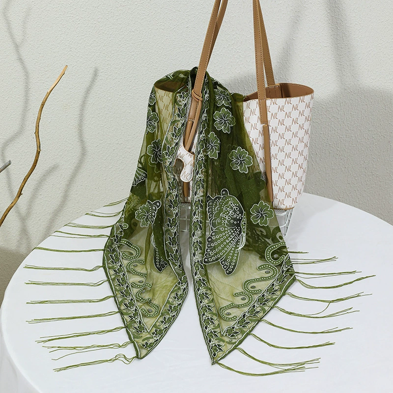 Lace Triangle Shawl with Fringe for Women view 7