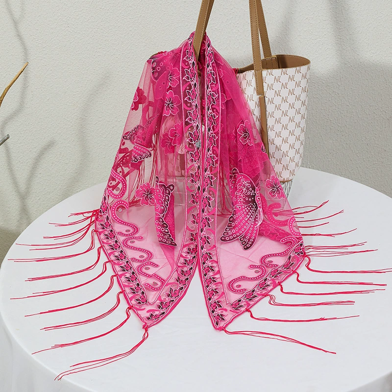 Lace Triangle Shawl with Fringe for Women view 9