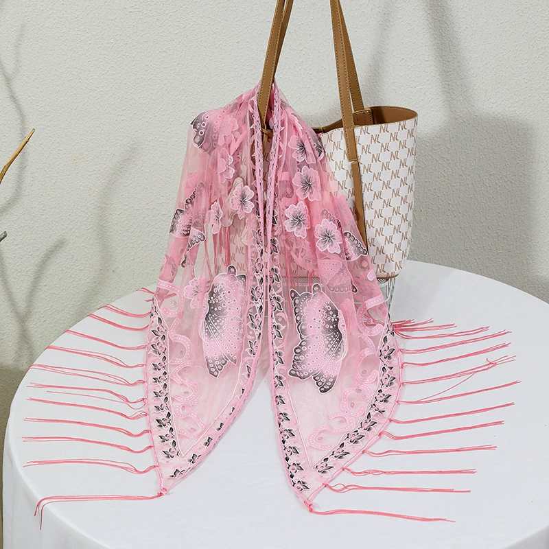 Lace Triangle Shawl with Fringe for Women view 10