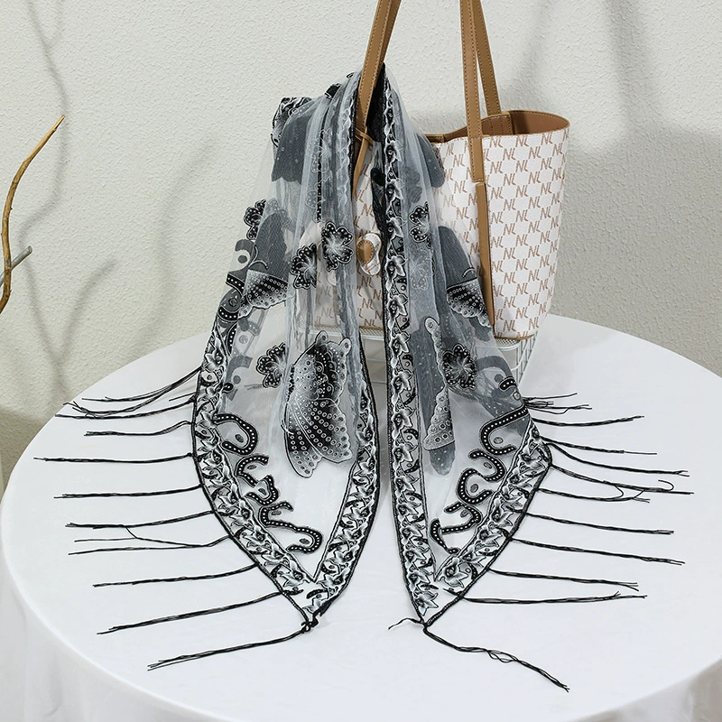 Lace Triangle Shawl with Fringe for Women view 11