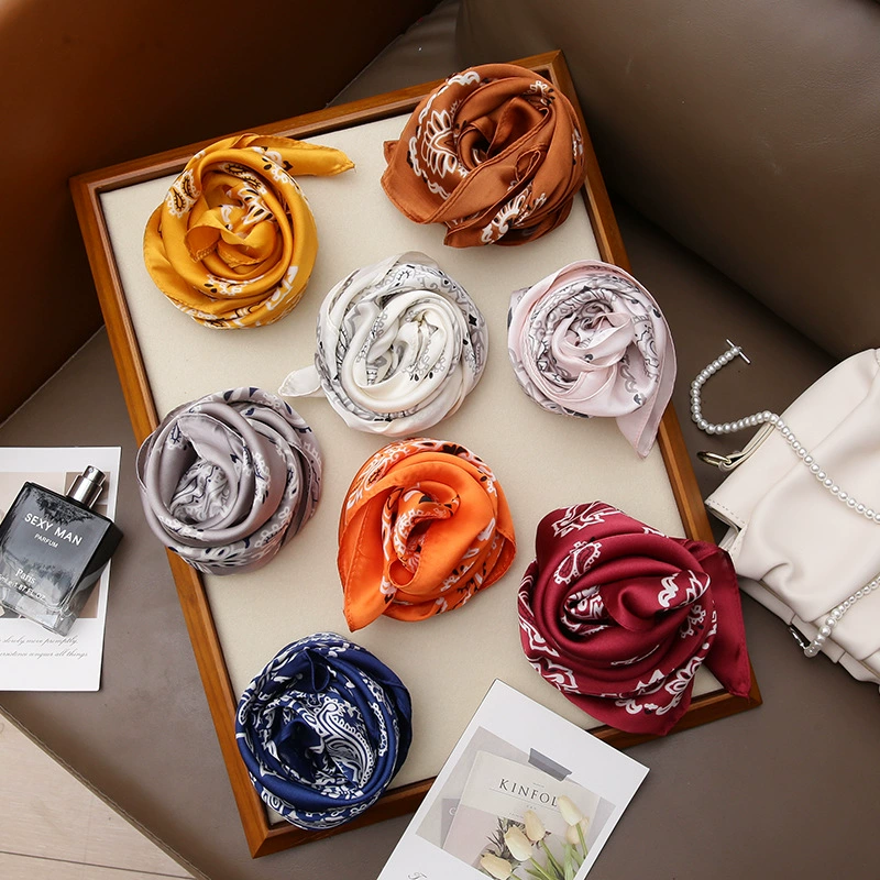 Paisley Print Faux Silk Square Scarf