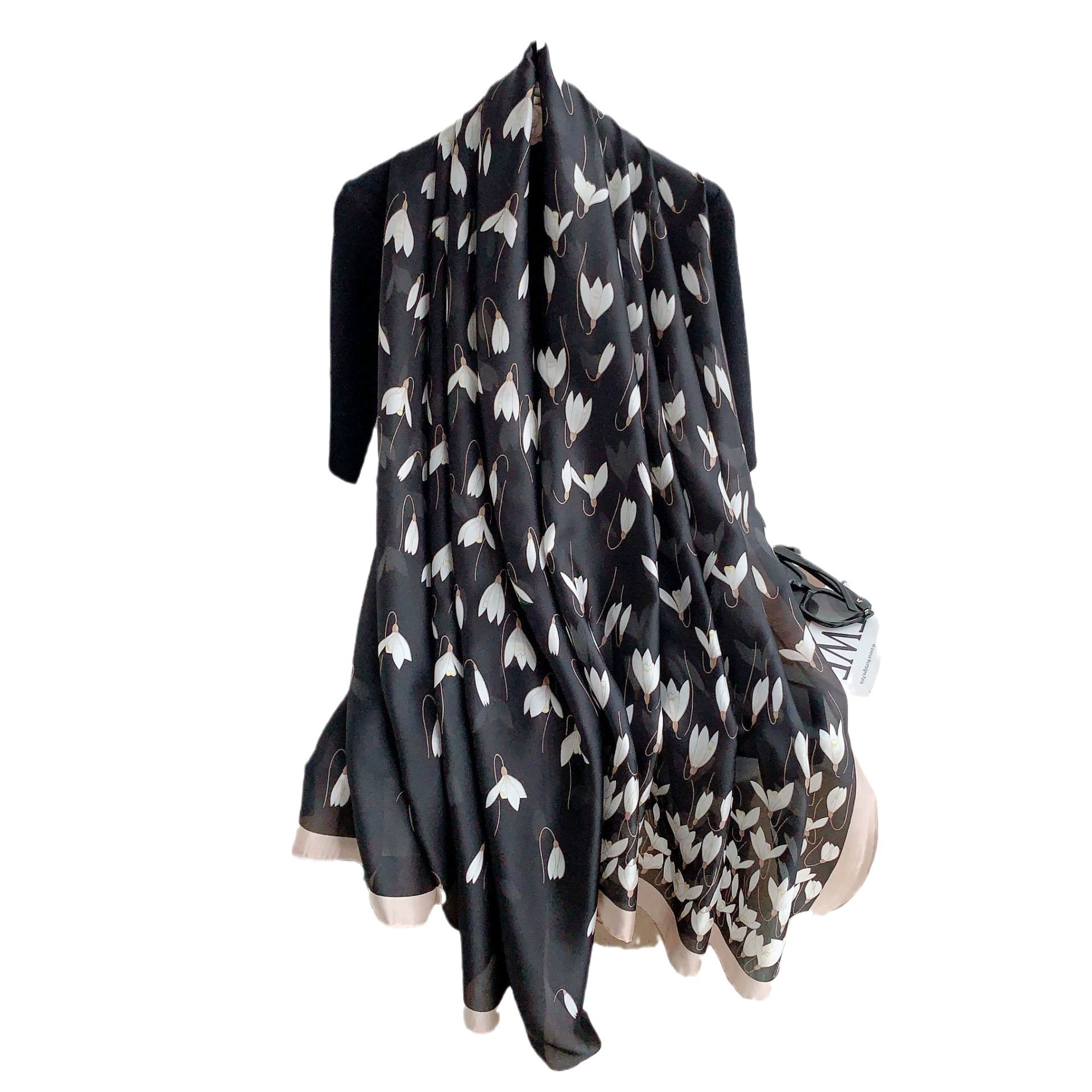 Green Silk-Look Long Scarf view 5