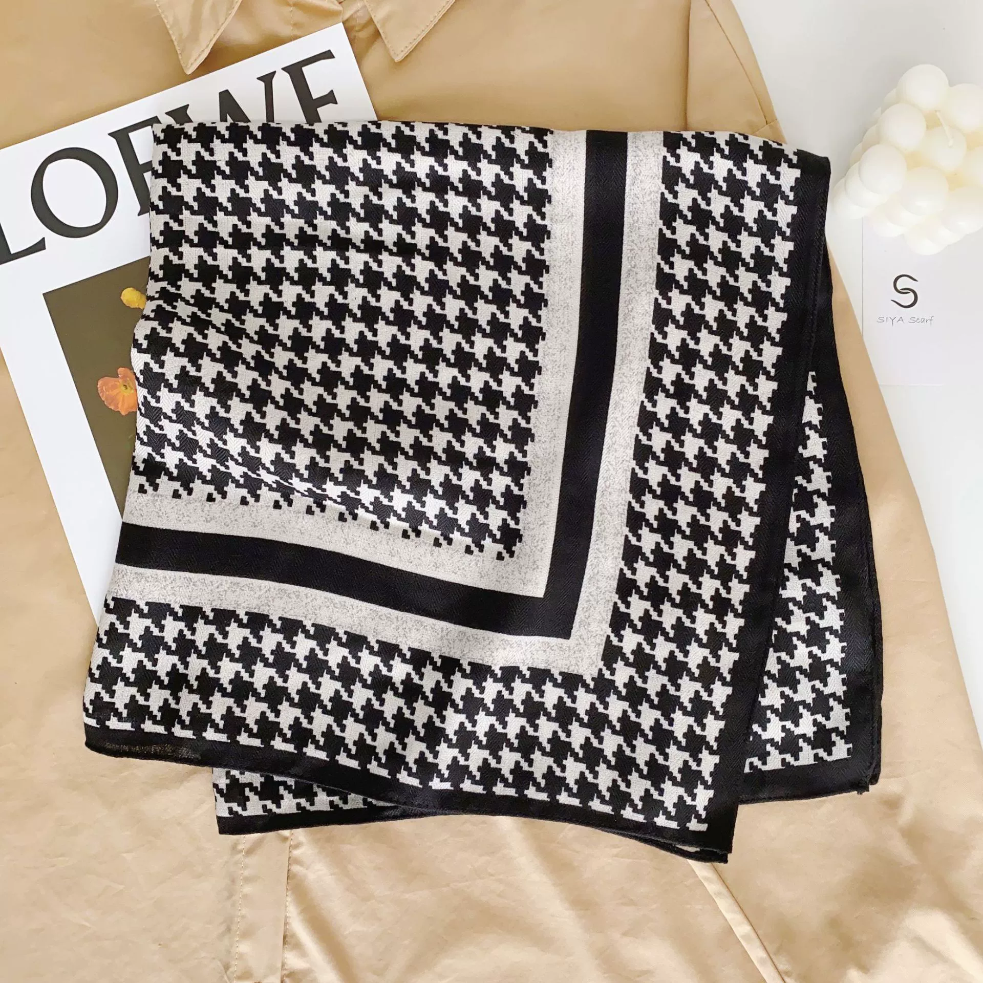Houndstooth Velvet Square Scarf view 6