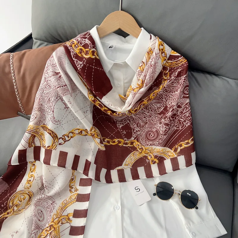 Bufanda de algodón-lino con estampado de cadena