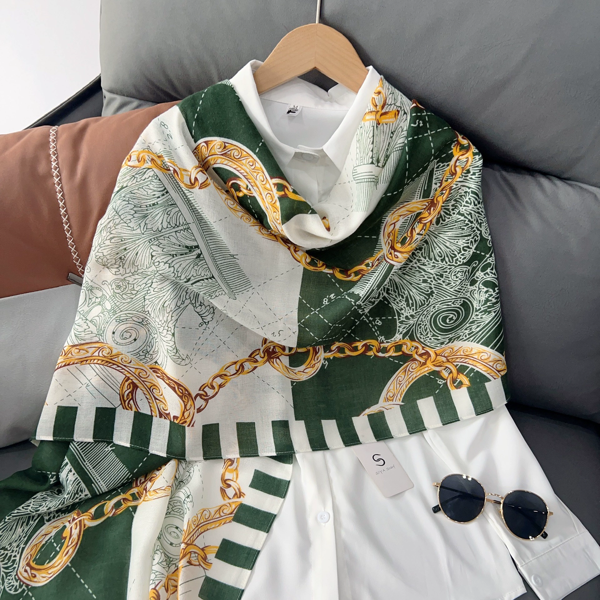 Chain Print Cotton-Linen Scarf view 2
