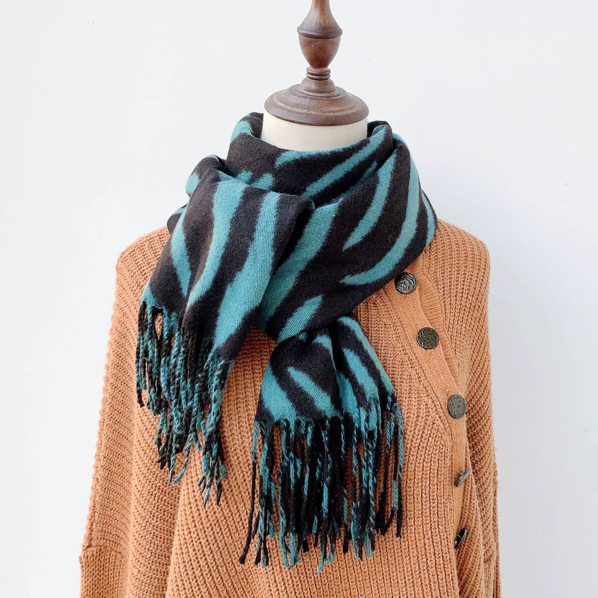 Striped Faux Cashmere Scarf view 10