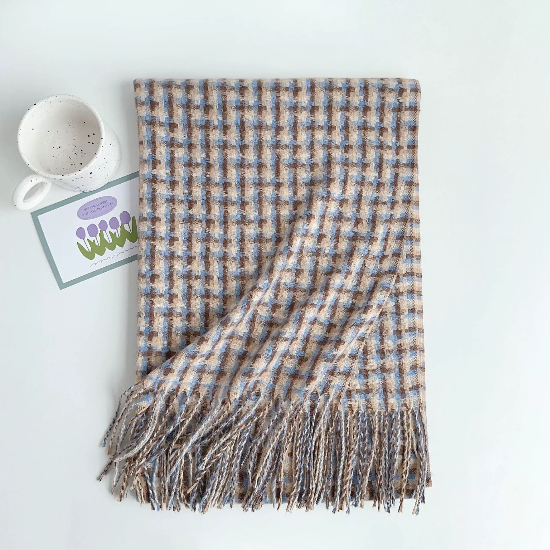 Fleece Plaid Fringe Scarf view 7