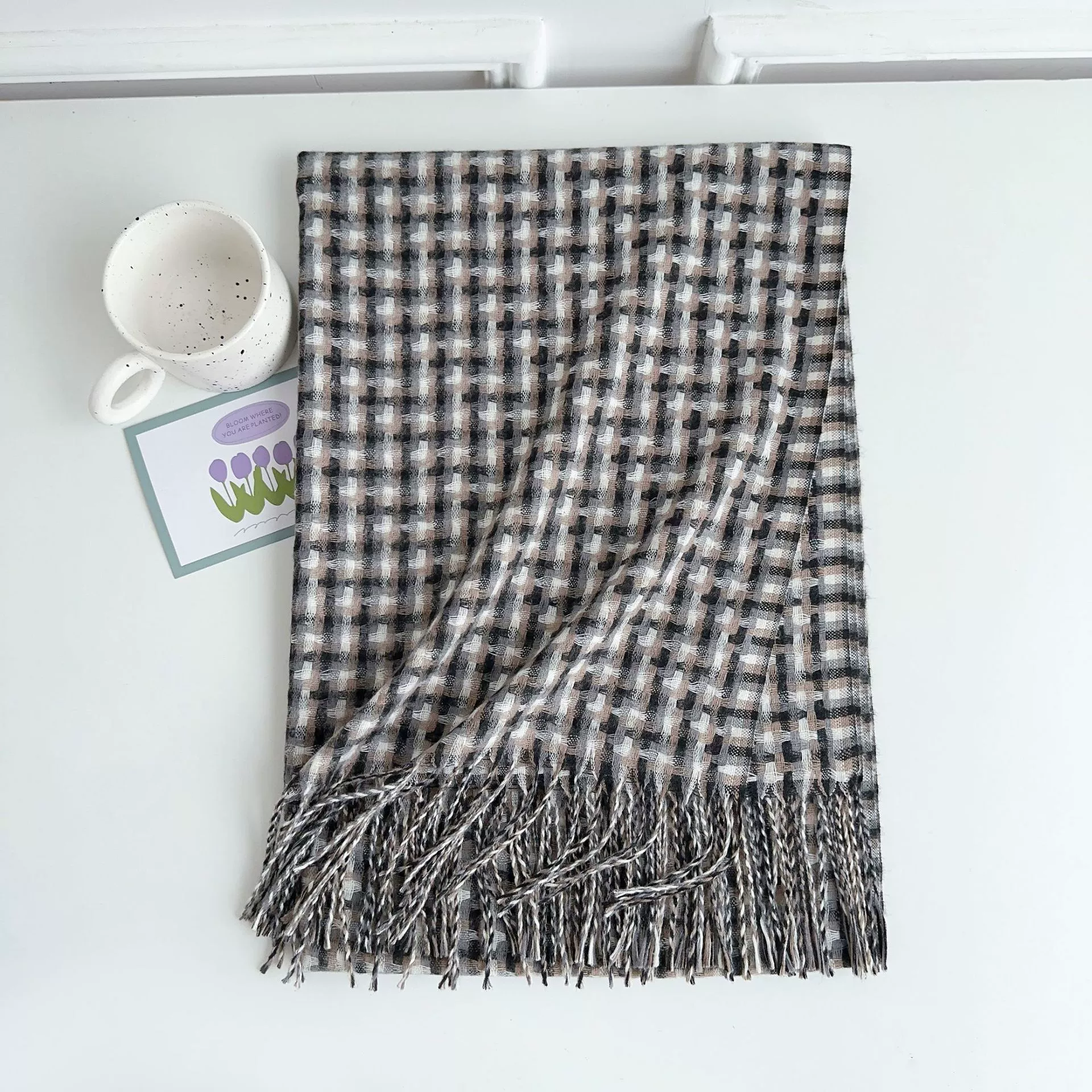 Fleece Plaid Fringe Scarf view 11