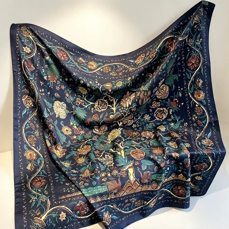 Vintage Print Square Scarf for Women