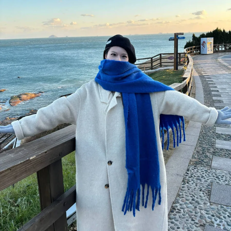 Mohair Knit Scarf with Fringe for Women view 3