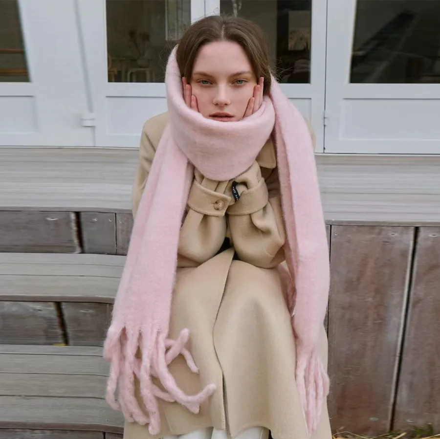 Mohair Knit Scarf with Fringe for Women view 7