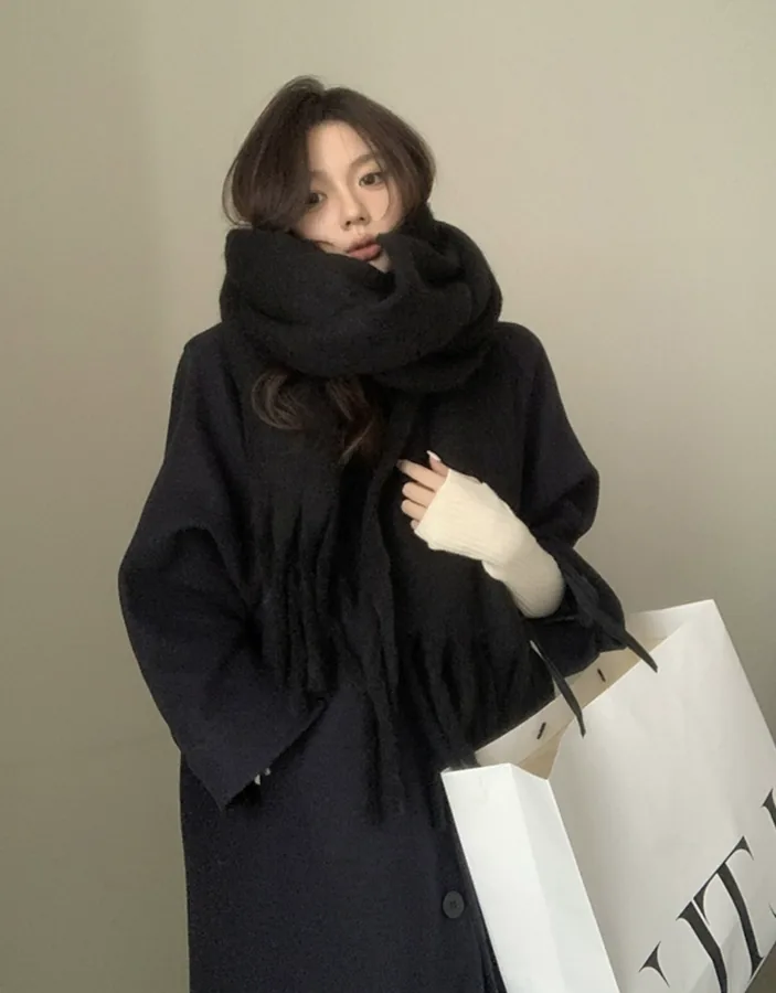 Mohair Knit Scarf with Fringe for Women view 8