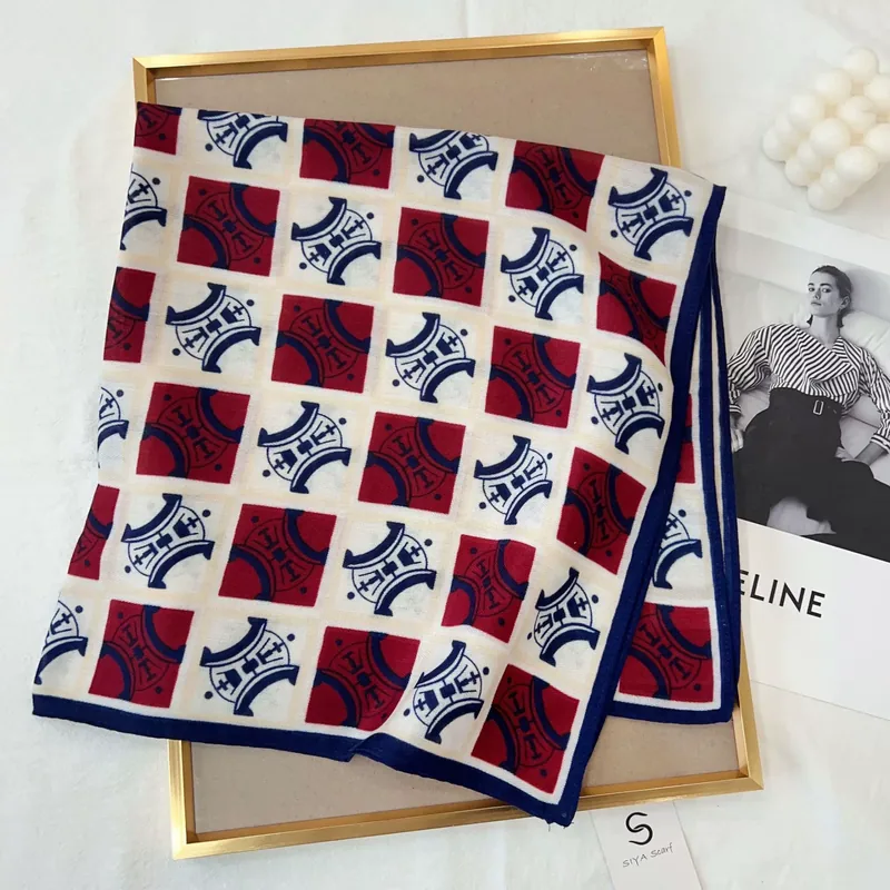 Cotton Feel Herringbone Letter Print Small Square Scarf