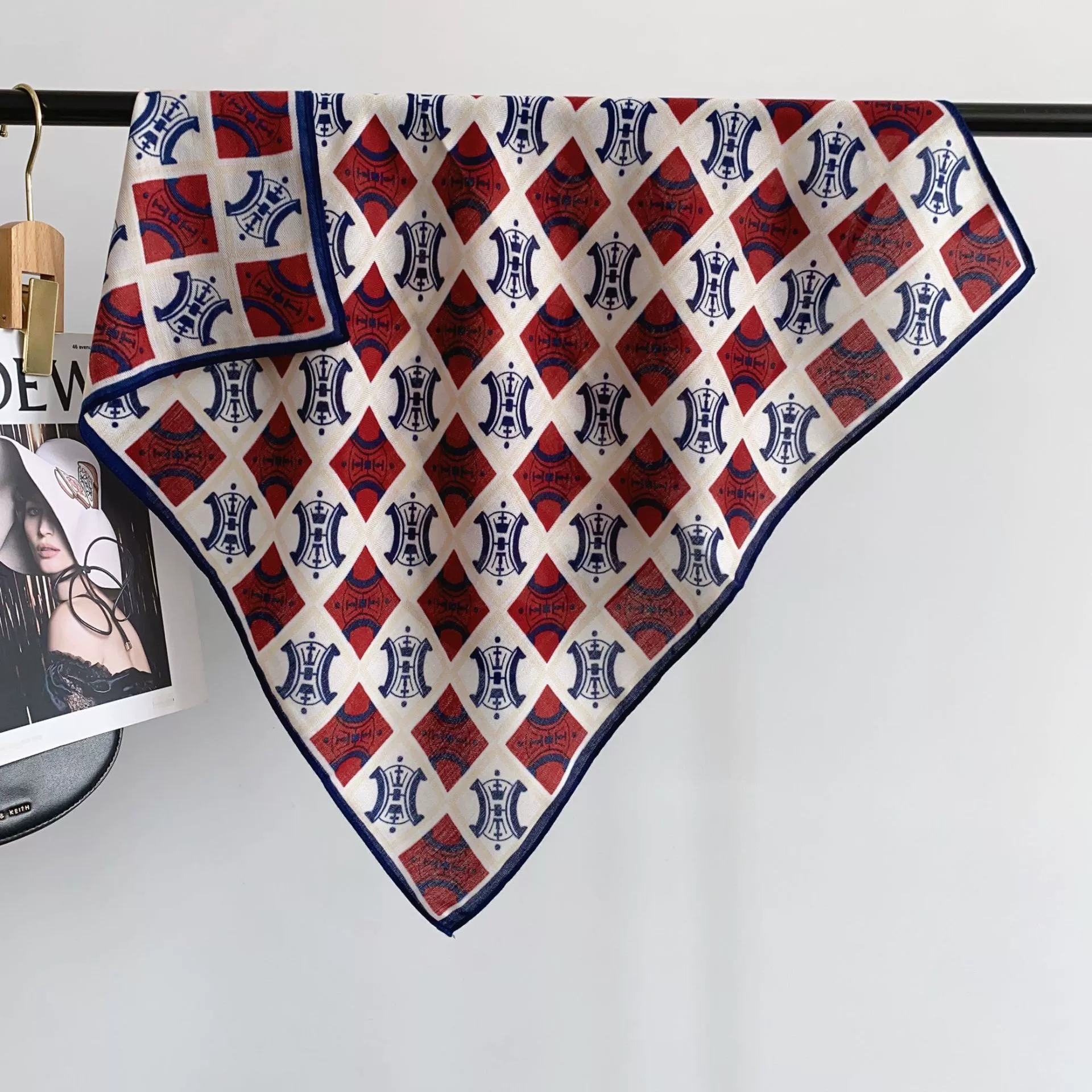 Cotton Feel Herringbone Letter Print Small Square Scarf view 2