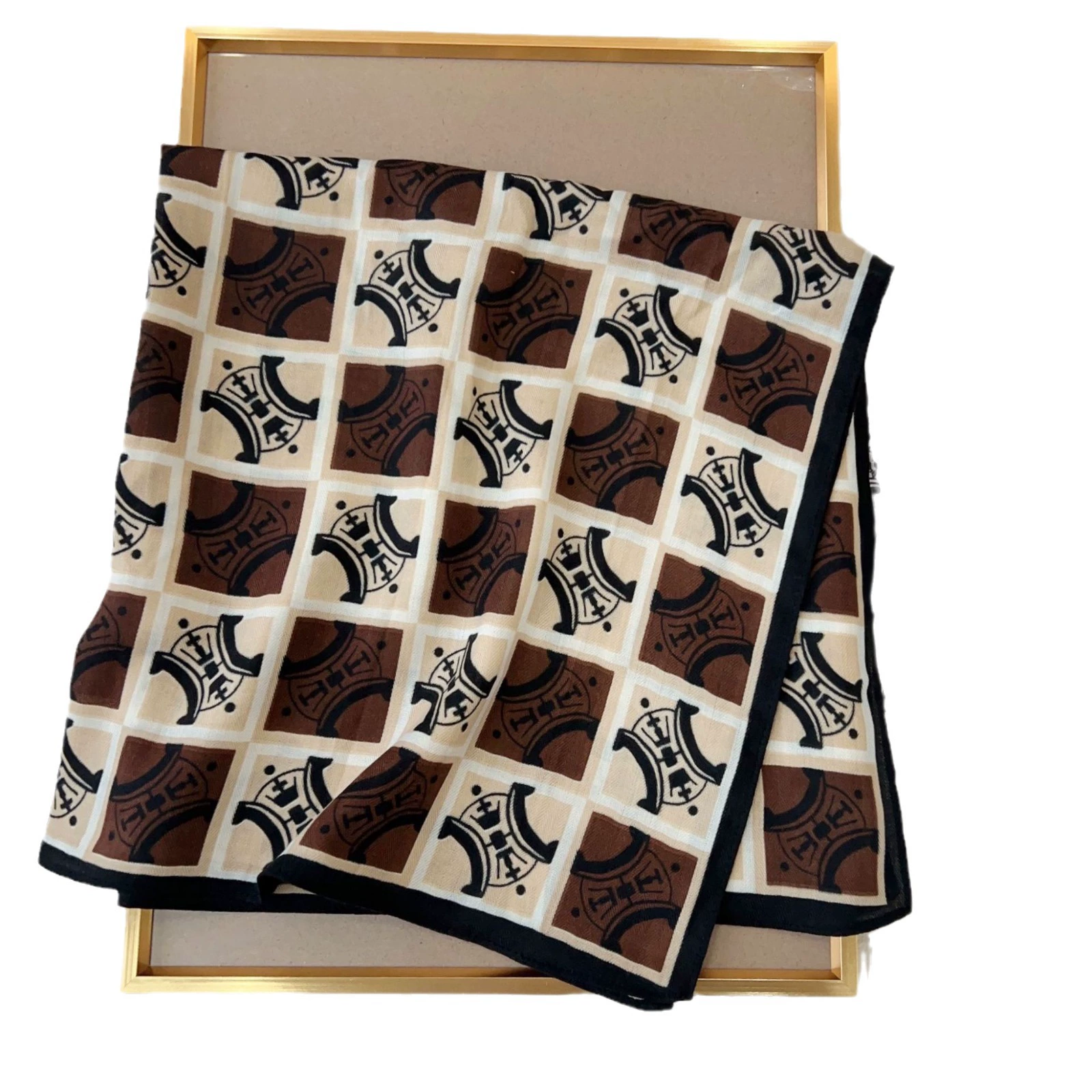 Cotton Feel Herringbone Letter Print Small Square Scarf view 5