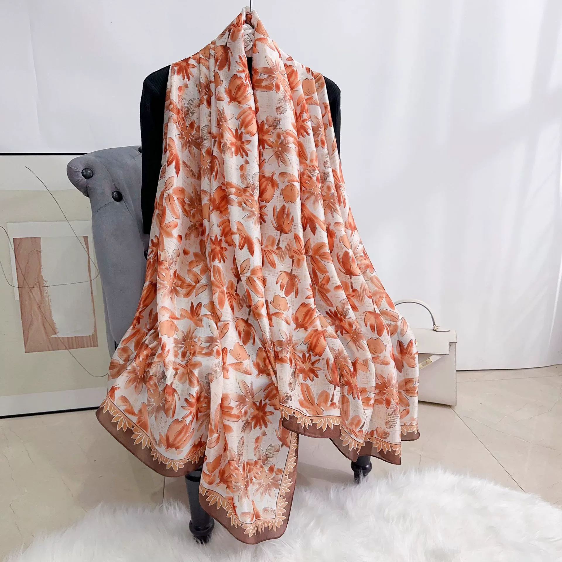 Polyester Floral Print Long Scarf view 7