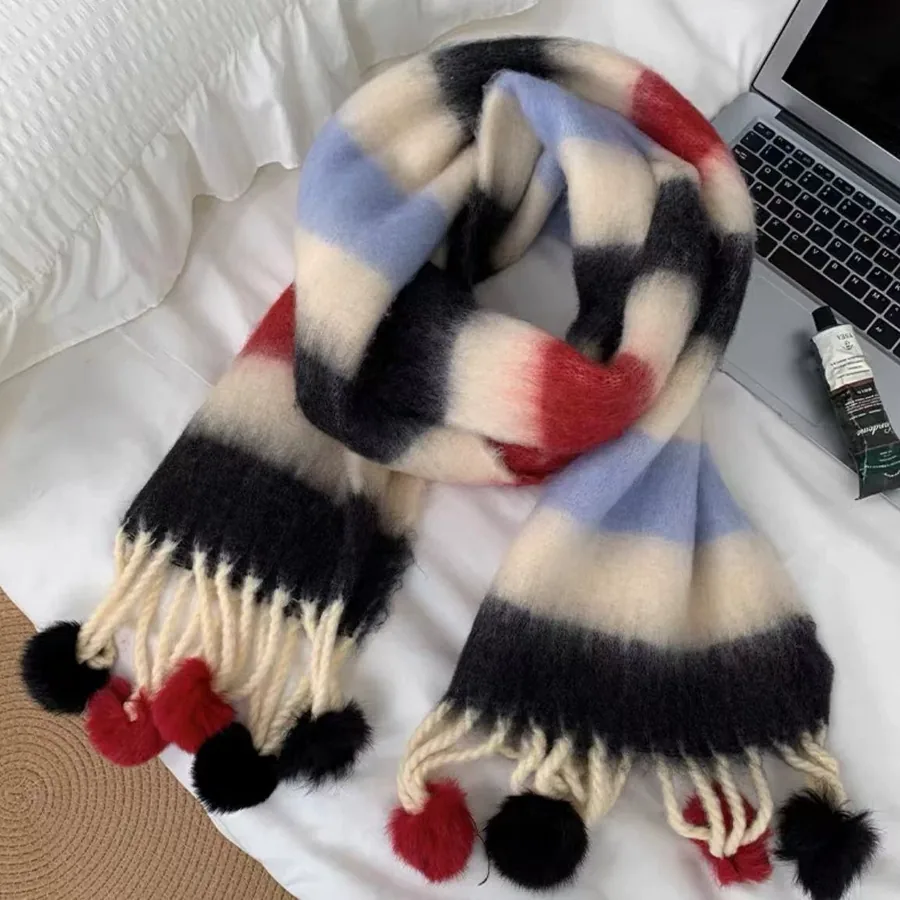 Rainbow Pom Pom Scarf view 3
