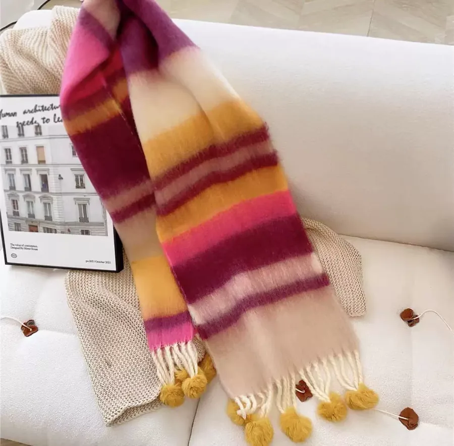 Rainbow Pom Pom Scarf view 8