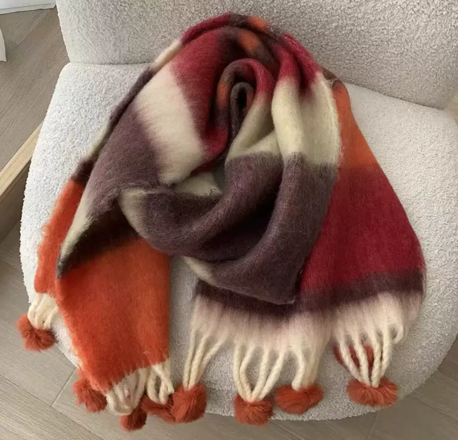 Rainbow Pom Pom Scarf view 9