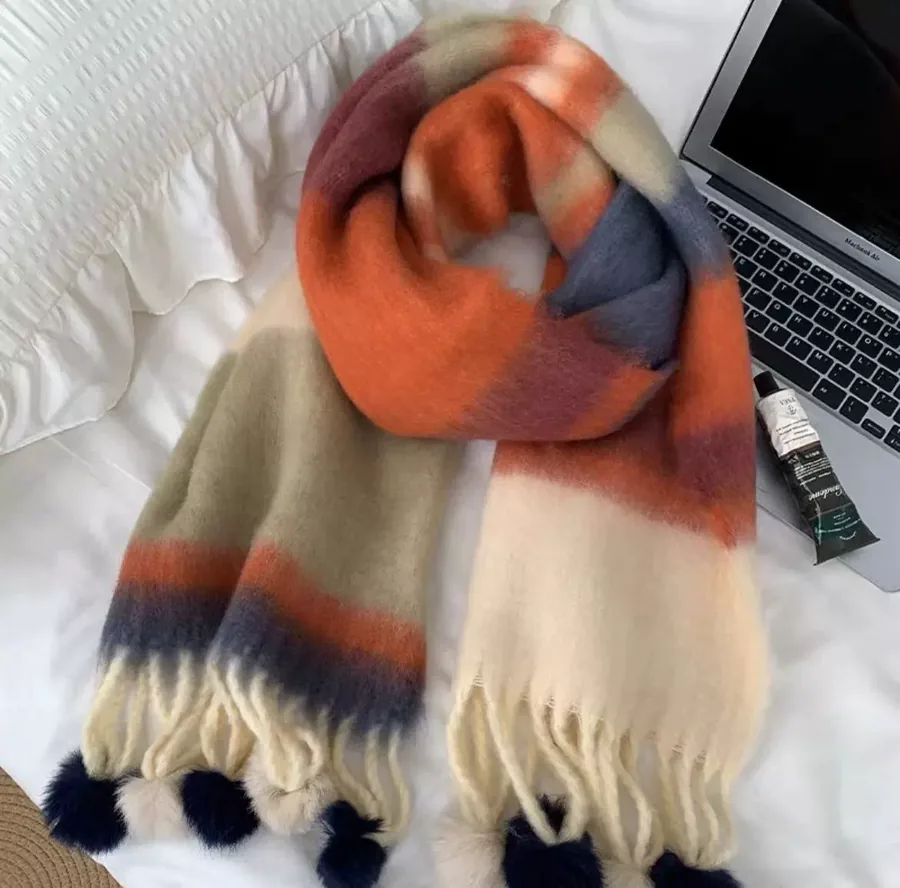 Rainbow Pom Pom Scarf view 10