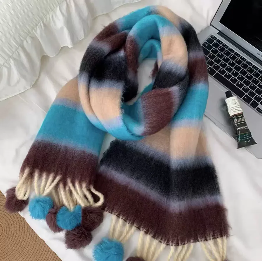 Rainbow Pom Pom Scarf view 11