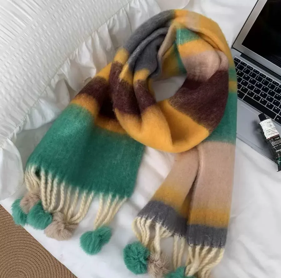 Rainbow Pom Pom Scarf view 12
