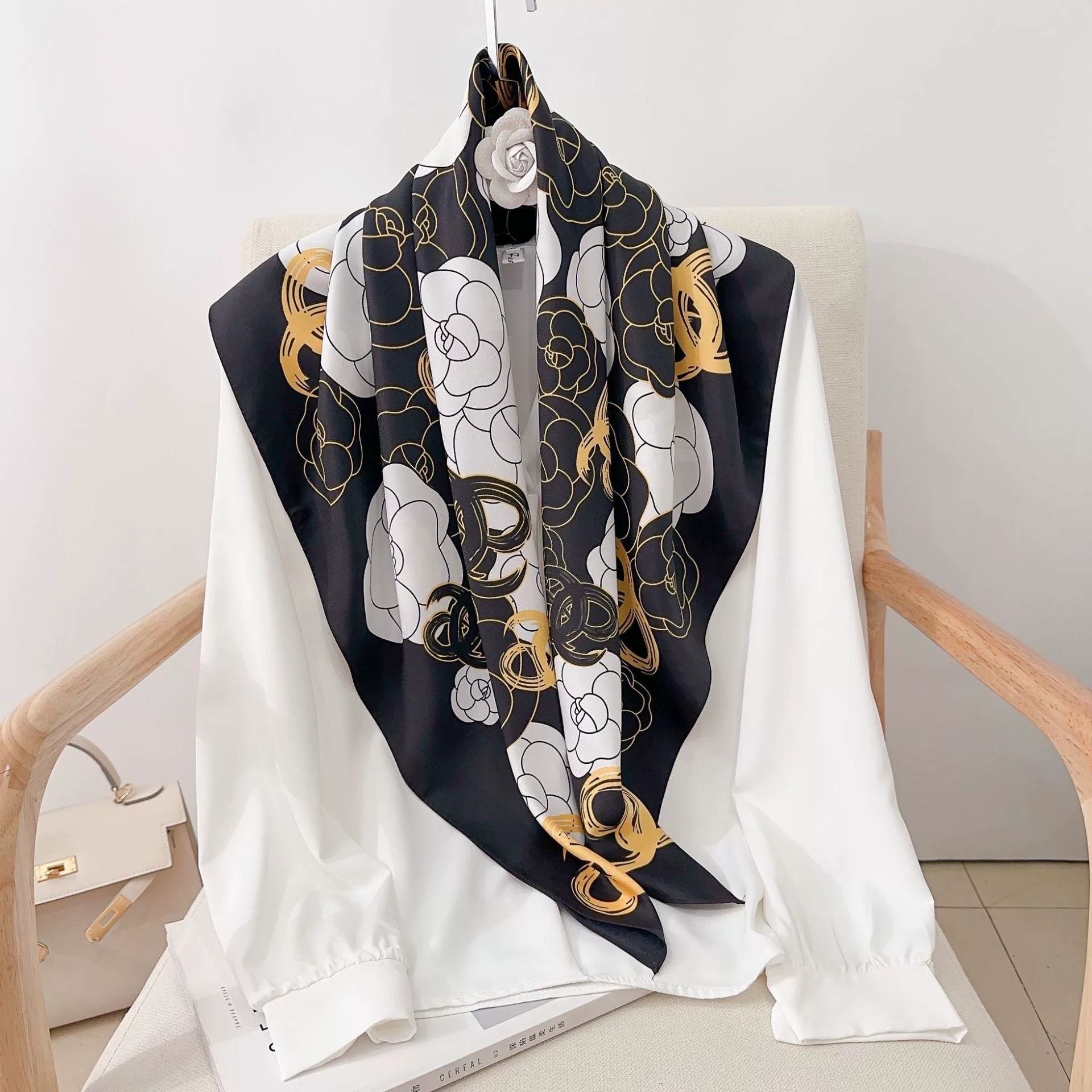 90cm Camellia Print Square Scarf view 4