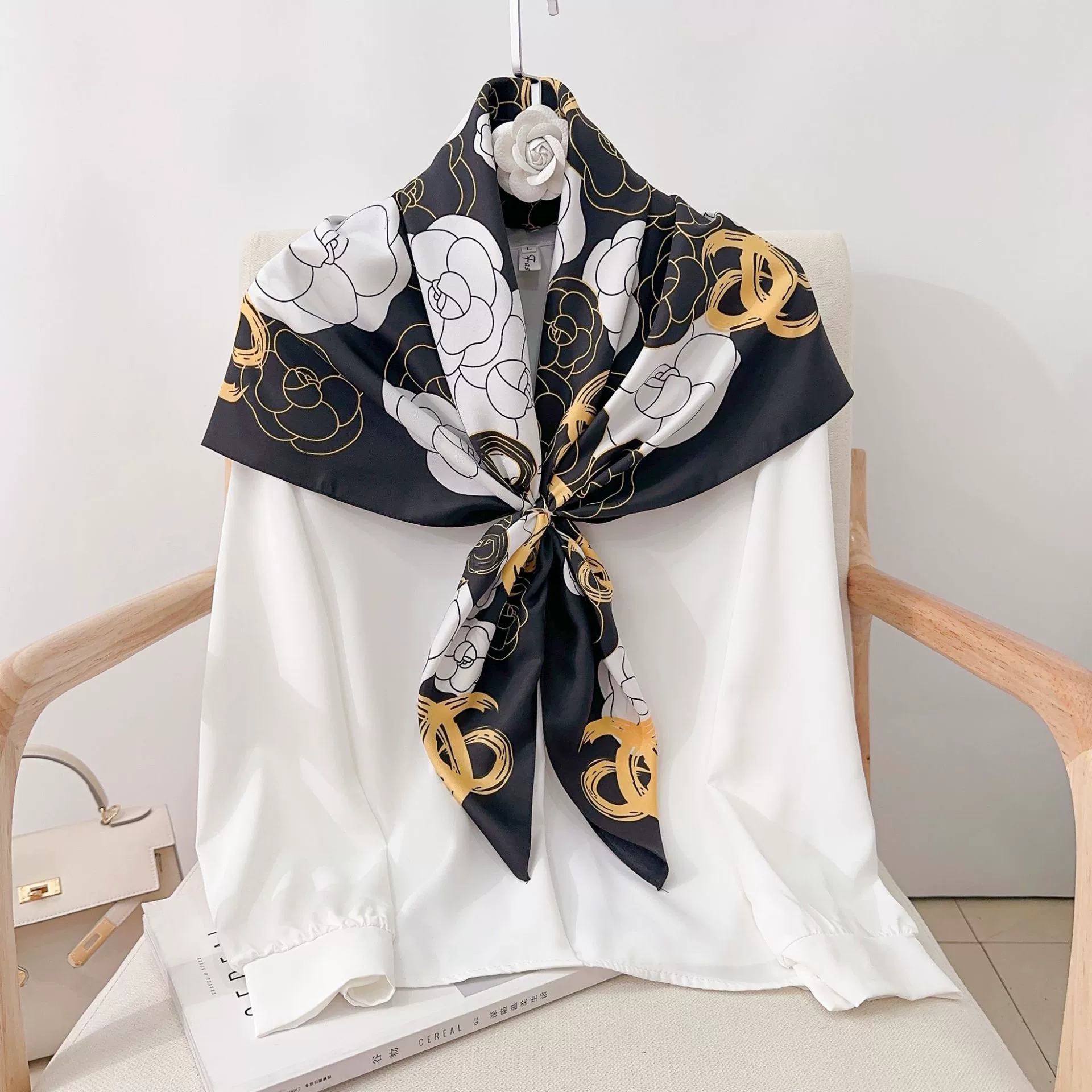 90cm Camellia Print Square Scarf view 7