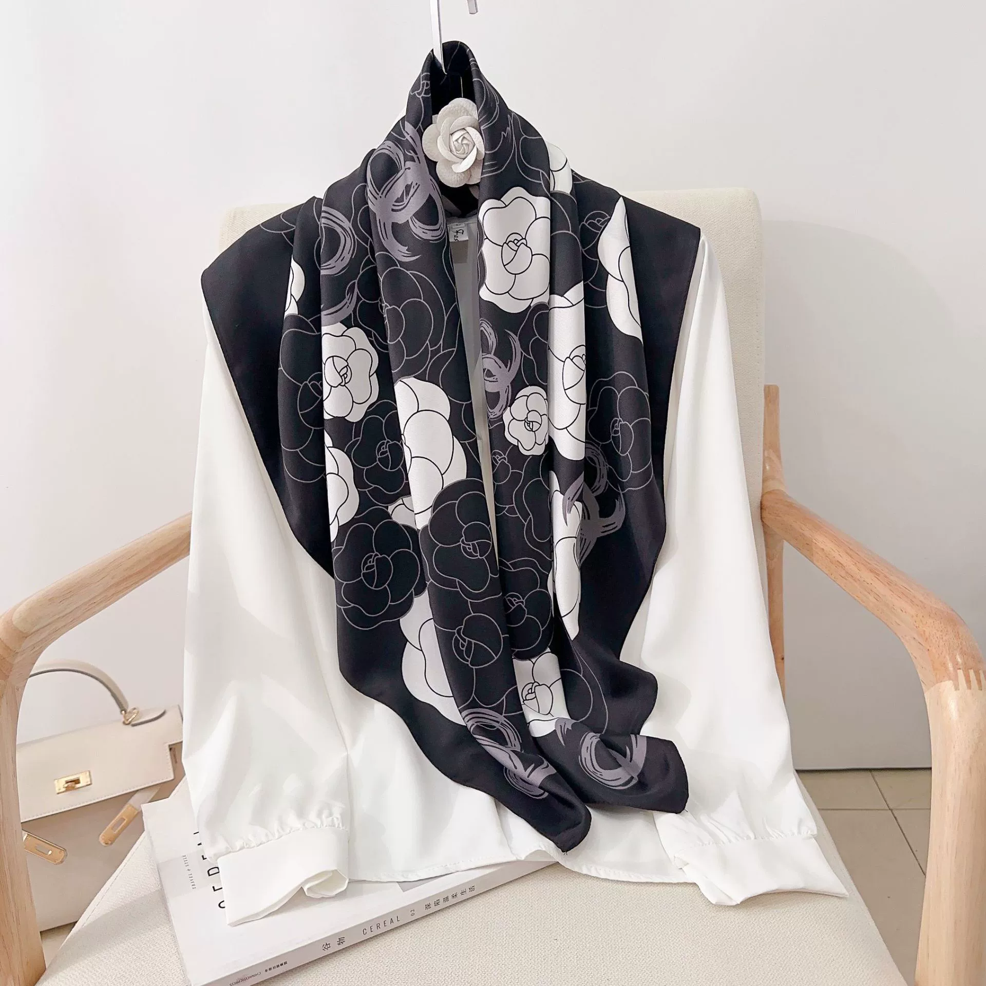 90cm Camellia Print Square Scarf view 8