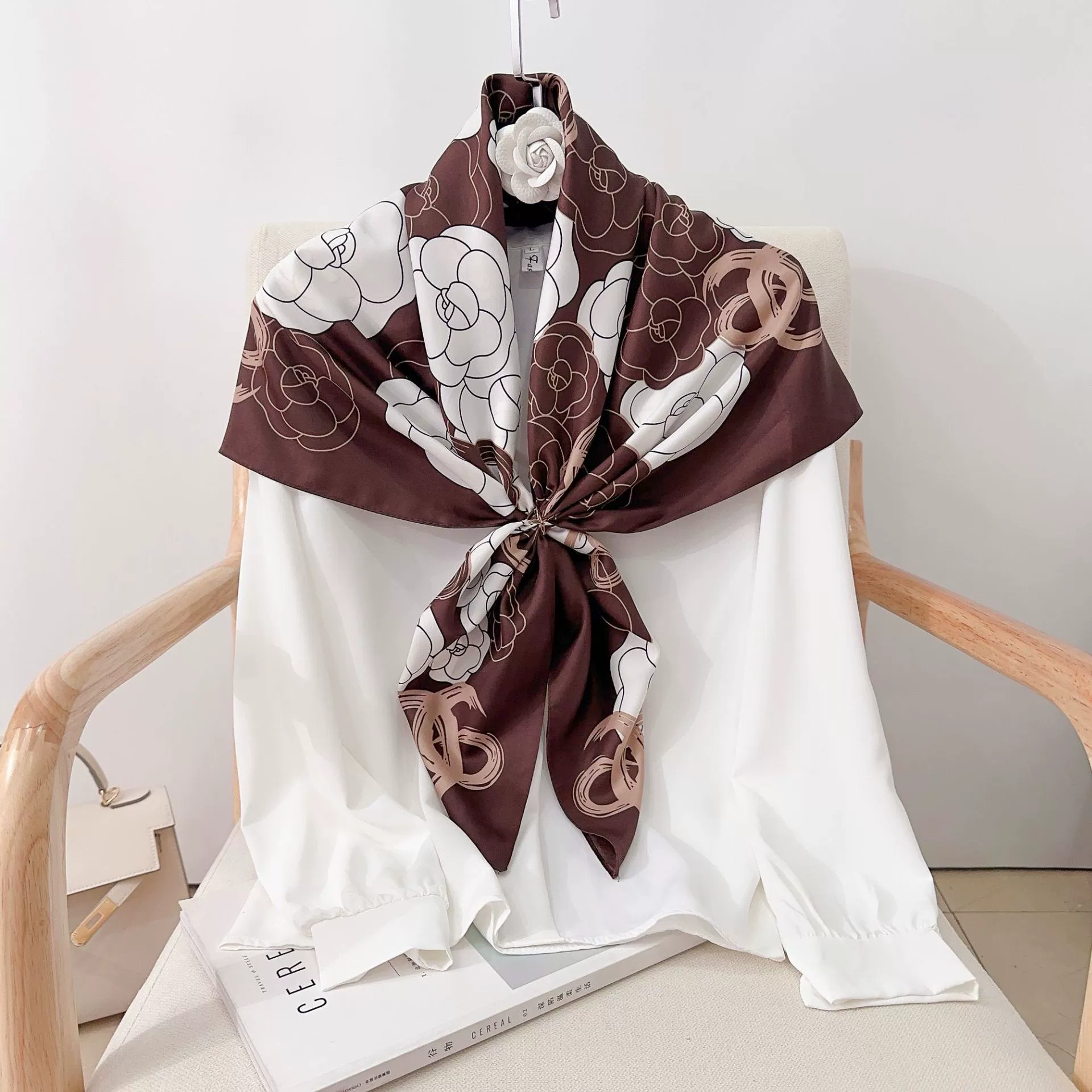 90cm Camellia Print Square Scarf view 9