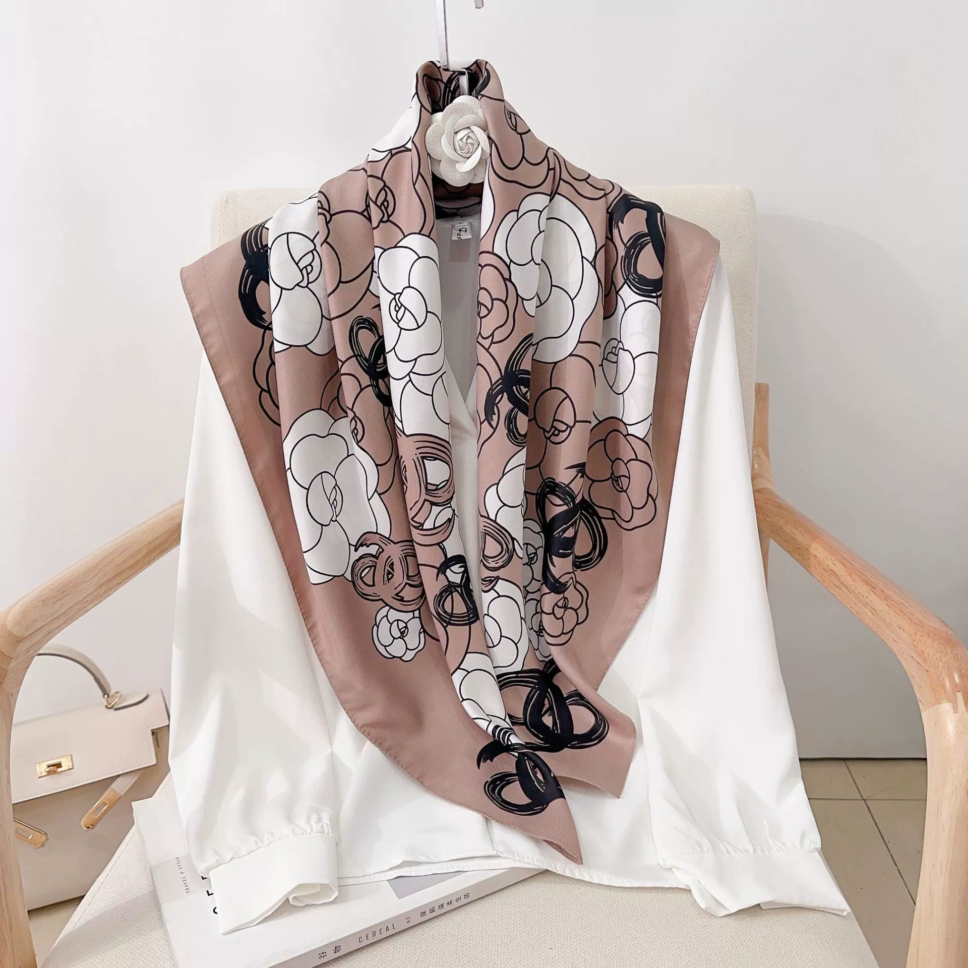 90cm Camellia Print Square Scarf view 10