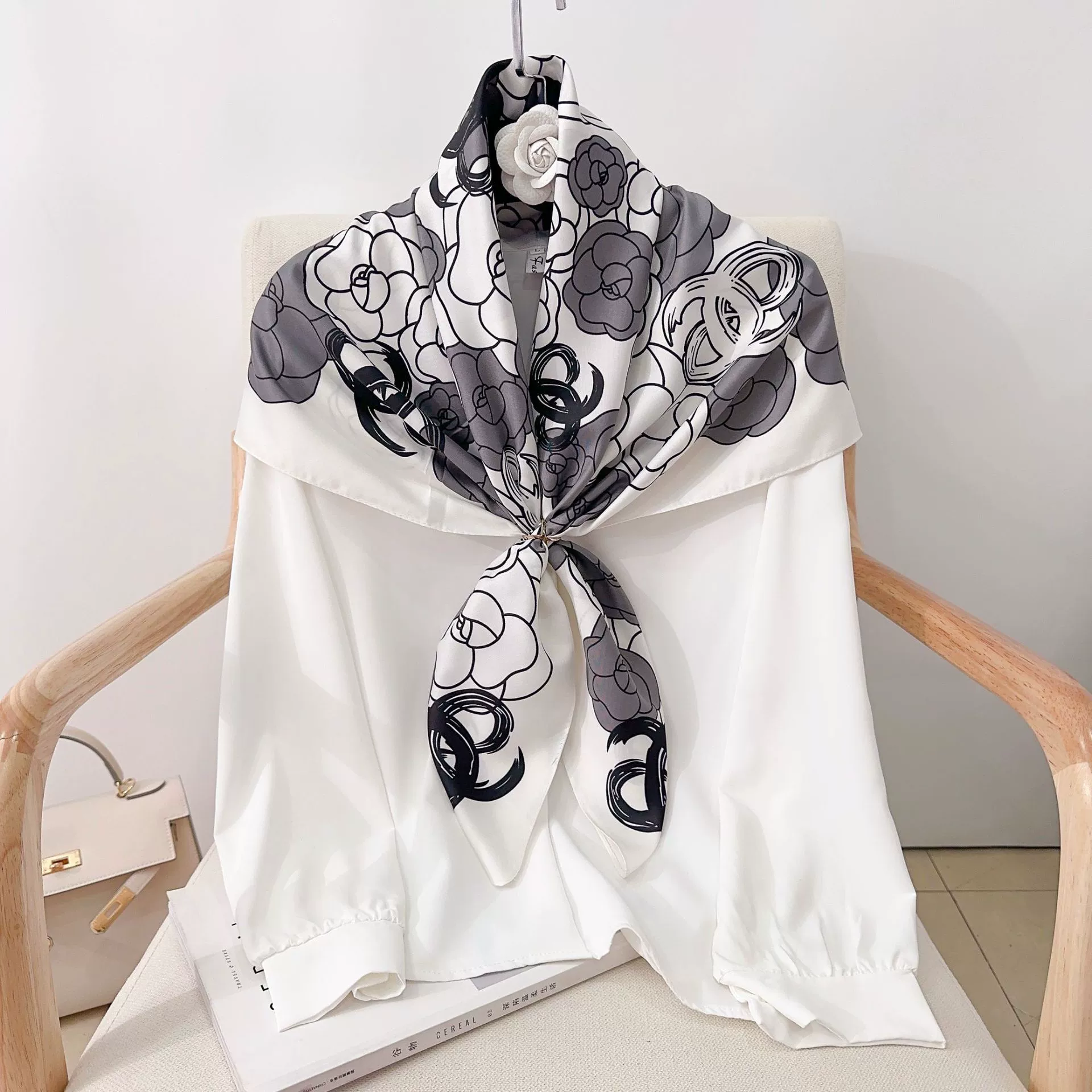 90cm Camellia Print Square Scarf view 11