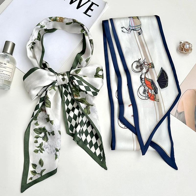 Simulated Silk Long Scarf with Fringe
