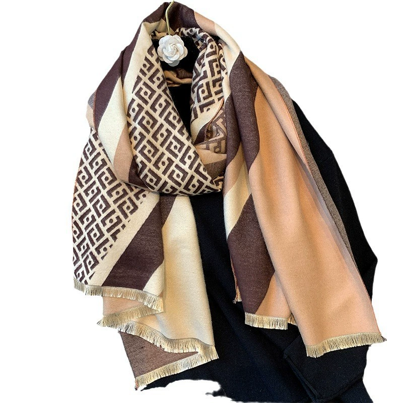 Faux Cashmere Scarf with Letter F view 5