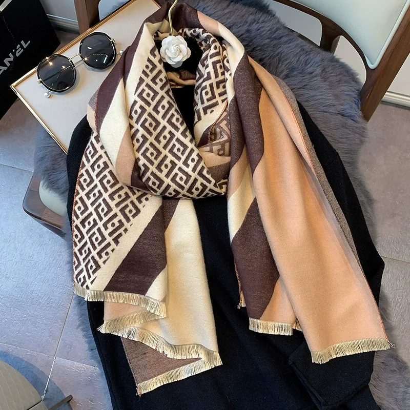 Faux Cashmere Scarf with Letter F view 8